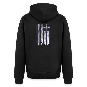 GRIECHISCHE FAHNE - Unisex Premium Bio Zip Hoodie - Schwarz - Hinten - Nico (187cm)
