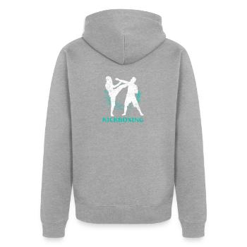 Kickboxen - Unisex Premium Bio Zip Hoodie - Grau meliert - Hinten - Nico (187cm)
