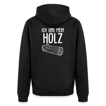 Ich und Mein Holz Holzfäller - Unisex Premium Bio Zip Hoodie - Schwarz - Hinten - Nico (187cm)