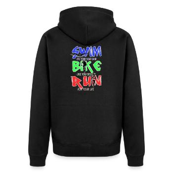 Lustig Triathlon Schwimmen Rennen Radfahren - Unisex Premium Bio Zip Hoodie - Schwarz - Hinten - Nico (187cm)