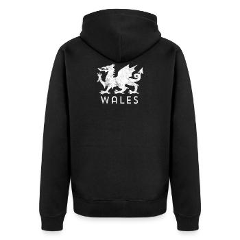 Rugby Welsh design Red Dragon Flag of Wales - Unisex Premium Organic Zip Hoodie - black - Back - Nico (187cm)