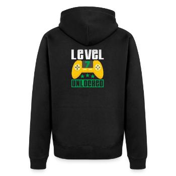 Level 7 reached - Unisex Premium Organic Zip Hoodie - black - Back - Nico (187cm)