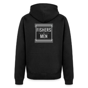 Menschenfischer, Christlich - Unisex Premium Bio Zip Hoodie - Schwarz - Hinten - Nico (187cm)