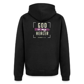 God is my healer, Christian - Unisex Premium Organic Zip Hoodie - black - Back - Nico (187cm)