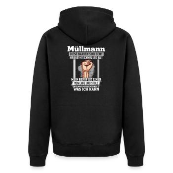 Müllmann Ehre Stolz Narben Faust Beruf - Unisex Premium Bio Zip Hoodie - Schwarz - Hinten - Nico (187cm)