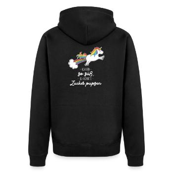 Einhorn Regenbogen Baby Zucker Süß Schwanger Pups - Unisex Premium Bio Zip Hoodie - Schwarz - Hinten - Nico (187cm)