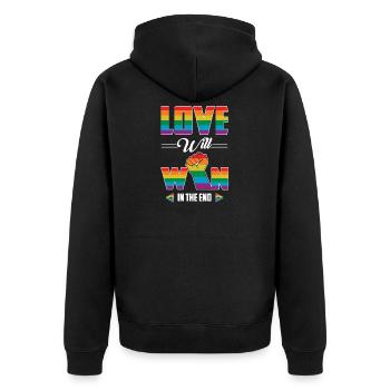 L'amour gagne à la fin T-shirt Gay Pride LGBT Ally - Veste à capuche bio Premium Unisexe - noir - Dos - Nico (187cm)