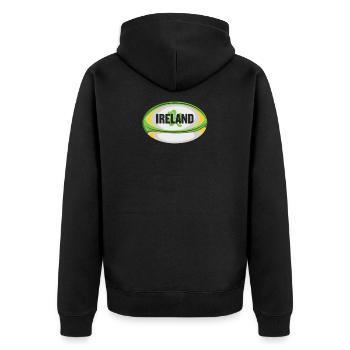 Irland Rugbyprodukt - Irish Flag Rugby Football - Unisex Premium Bio Zip Hoodie - Schwarz - Hinten - Nico (187cm)