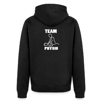 Team Physio - Unisex Premium Bio Zip Hoodie - Schwarz - Hinten - Nico (187cm)
