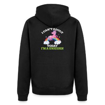 Ich bin nicht erwachsen - Unisex Premium Bio Zip Hoodie - Schwarz - Hinten - Nico (187cm)