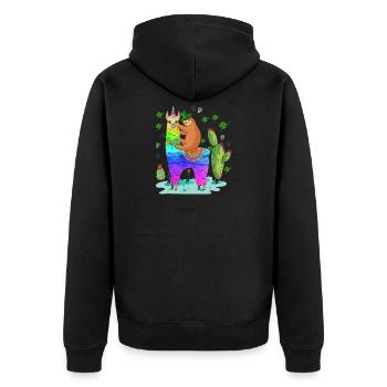 Sloth Riding Llama St - Unisex Premium Bio Zip Hoodie - Schwarz - Hinten - Nico (187cm)