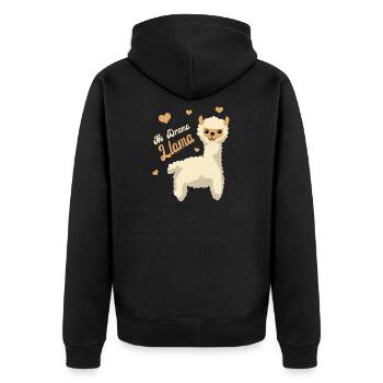 Llama Alpaca Animal Funny Trend Lama Rama Gift - Unisex Premium Organic Zip Hoodie - black - Back - Nico (187cm)
