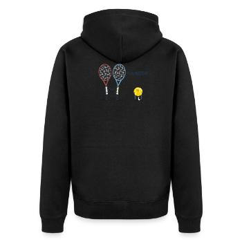 Funny tennis picture cartoon bat ball saying - Unisex Premium Organic Zip Hoodie - black - Back - Nico (187cm)