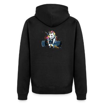 Unicorn Weightlifting T-Shirt Fitness Gymnastics Lift - Unisex Premium Organic Zip Hoodie - black - Back - Nico (187cm)