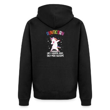 Einhorn Tante Aunticorn Bunt Pink lustig Geschenk - Unisex Premium Bio Zip Hoodie - Schwarz - Hinten - Nico (187cm)