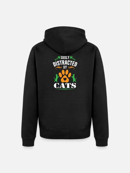 EASILY DISTRACTED BY CATS - Unisex Premium Organic Zip Hoodie - black