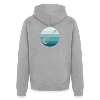 Retro Sonnenuntergang-Rock-E-Bass-Gitarrendruck - Unisex Premium Bio Zip Hoodie - Grau meliert - Hinten - Nico (187cm)