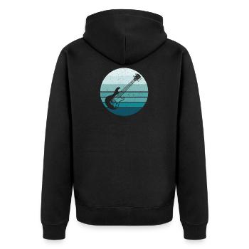 Retro Sonnenuntergang-Rock-E-Bass-Gitarrendruck - Unisex Premium Bio Zip Hoodie - Schwarz - Hinten - Nico (187cm)
