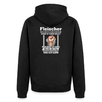 Fleischer Ehre & Stolz Faust - Unisex Premium Bio Zip Hoodie - Schwarz - Hinten - Nico (187cm)