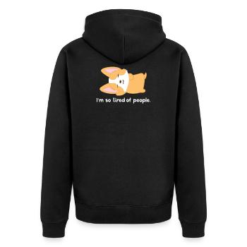 Corgi - Corgi T-Shirt - Introvert - Antisozial - Unisex Premium Bio Zip Hoodie - Schwarz - Hinten - Nico (187cm)
