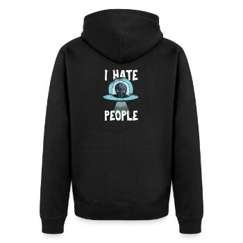 I Hate People Geschenk Alien Fliegende Untertasse - Unisex Premium Bio Zip Hoodie - Schwarz - Hinten - Nico (187cm)