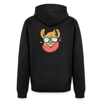 Lama isst Wassermelone - Unisex Premium Bio Zip Hoodie - Schwarz - Hinten - Nico (187cm)