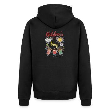 Children's Day - Unisex Premium Organic Zip Hoodie - black - Back - Nico (187cm)