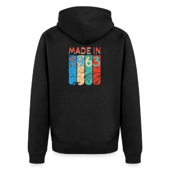 Made in 1963 - Unisex Premium Bio Zip Hoodie - Schwarz - Hinten - Nico (187cm)