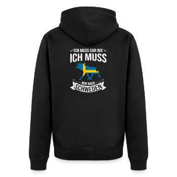 Ich muss gar nix Ich muss nach Schweden Sverige - Unisex Premium Bio Zip Hoodie - Schwarz - Hinten - Nico (187cm)