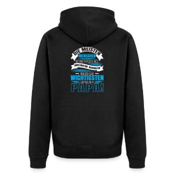 Beim Namen nennen - Papa - Unisex Premium Bio Zip Hoodie - Schwarz - Hinten - Nico (187cm)