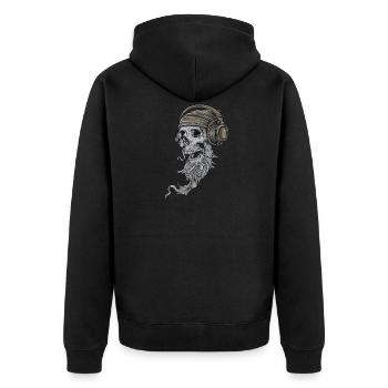 Rocker Skull with Headphones - Rockabilly, Skull - Unisex Premium Organic Zip Hoodie - black - Back - Nico (187cm)