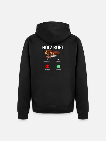 Holz ruft an Telefon - Unisex Premium Bio Zip Hoodie - Schwarz