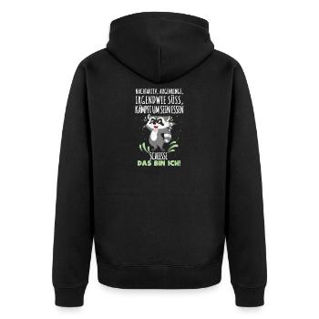 Nachtaktiv, Augenringe, irgendwie süß, kämpft um s - Unisex Premium Bio Zip Hoodie - Schwarz - Hinten - Nico (187cm)