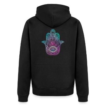 Hamsa symbole yoga main avec oeil - Veste à capuche bio Premium Unisexe - noir - Dos - Nico (187cm)