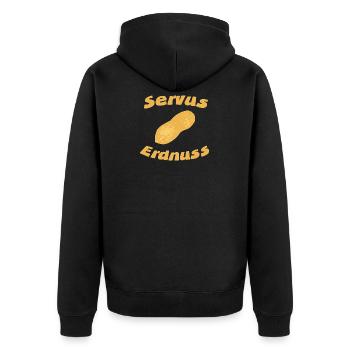 Servus Erdnuss - Unisex Premium Bio Zip Hoodie - Schwarz - Hinten - Nico (187cm)