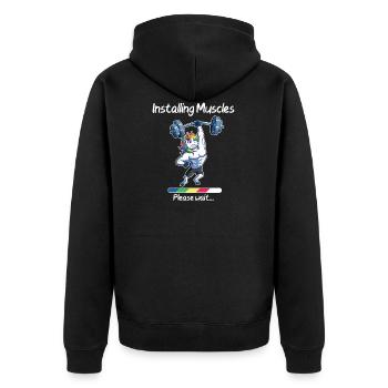 Installing Muscles Please Wait Unicorn Fitness - Unisex Premium Organic Zip Hoodie - black - Back - Nico (187cm)