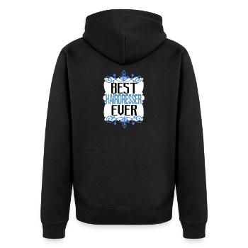 Friseur rock! - Unisex Premium Bio Zip Hoodie - Schwarz - Hinten - Nico (187cm)