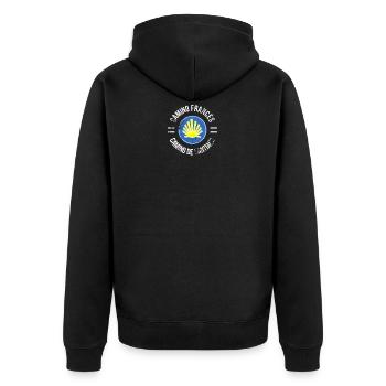 Camino Frances Pilgermuschel - Unisex Premium Bio Zip Hoodie - Schwarz - Hinten - Nico (187cm)