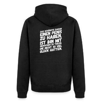 Provokation Sex Lustige Sprüche - Unisex Premium Bio Zip Hoodie - Schwarz - Hinten - Nico (187cm)