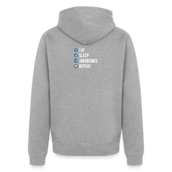 Pilger auf dem Jakobsweg. - Unisex Premium Bio Zip Hoodie - Grau meliert - Hinten - Nico (187cm)
