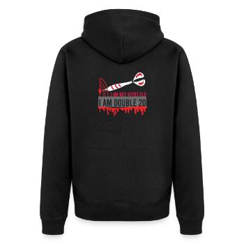 Softdart Dart-Turnier Dartitis Steeldart Dart 26 - Unisex Premium Bio Zip Hoodie - Schwarz - Hinten - Nico (187cm)