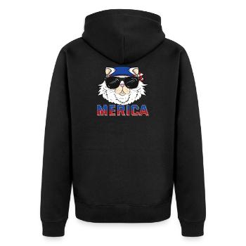 4th of July Independence Day USA Merica Cat - Unisex Premium Organic Zip Hoodie - black - Back - Nico (187cm)