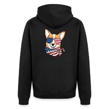 4th of July Independence Day USA America Corgi Dog - Unisex Premium Organic Zip Hoodie - black - Back - Nico (187cm)