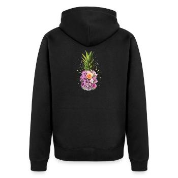 Pineapple Hawaii Aloha Flower Necklace Gift - Unisex Premium Organic Zip Hoodie - black - Back - Nico (187cm)