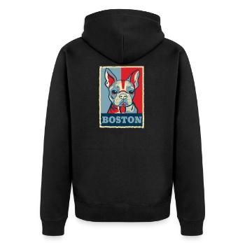 Boston Terrier Hund Retro Vintage Obama Geschenk - Unisex Premium Bio Zip Hoodie - Schwarz - Hinten - Nico (187cm)