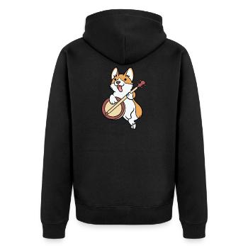 Corgi Hund Musikinstrument Musik Banjo Geschenk - Unisex Premium Bio Zip Hoodie - Schwarz - Hinten - Nico (187cm)