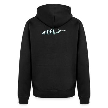 Evolution Frisbee - Unisex Premium Bio Zip Hoodie - Schwarz - Hinten - Nico (187cm)
