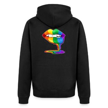 LGBT Gay Pride Kiss Kussmund Gay Rainbow Lips - Unisex Premium Organic Zip Hoodie - black - Back - Nico (187cm)