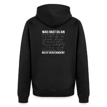 Was hast du an nicht verstanden? - Unisex Premium Bio Zip Hoodie - Schwarz - Hinten - Nico (187cm)