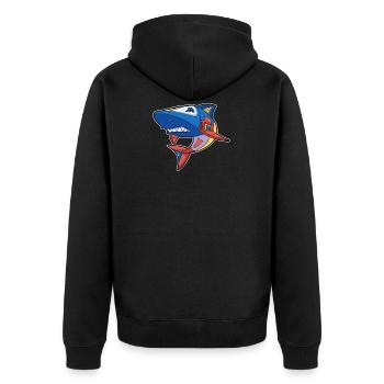 Roboter Hai Haifisch Raubtier - Unisex Premium Bio Zip Hoodie - Schwarz - Hinten - Nico (187cm)
